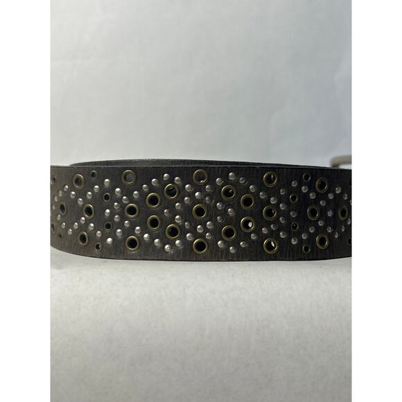 Vintage Calvin Klein Belt Leather Large Black Distressed Studded - Picture 3 of 6